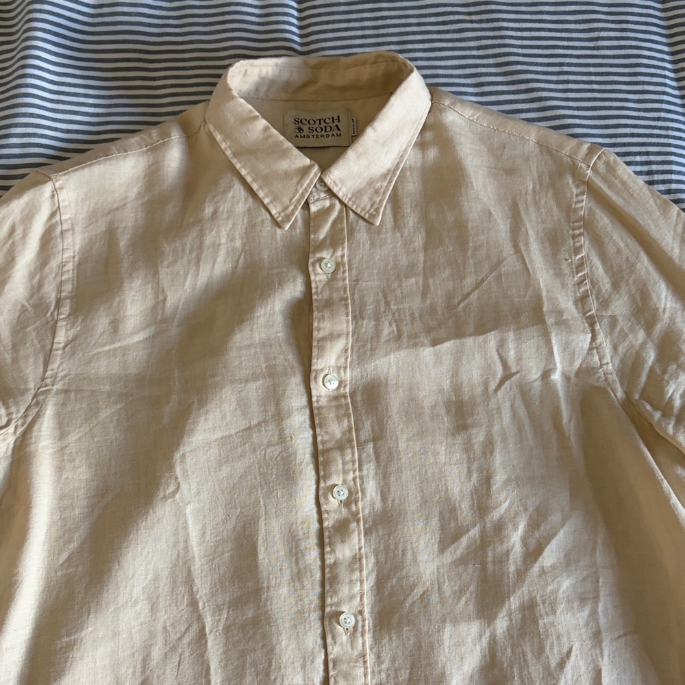Scotch & Soda Men’s Button Up Short Sleeve Shirt. linen. Size L